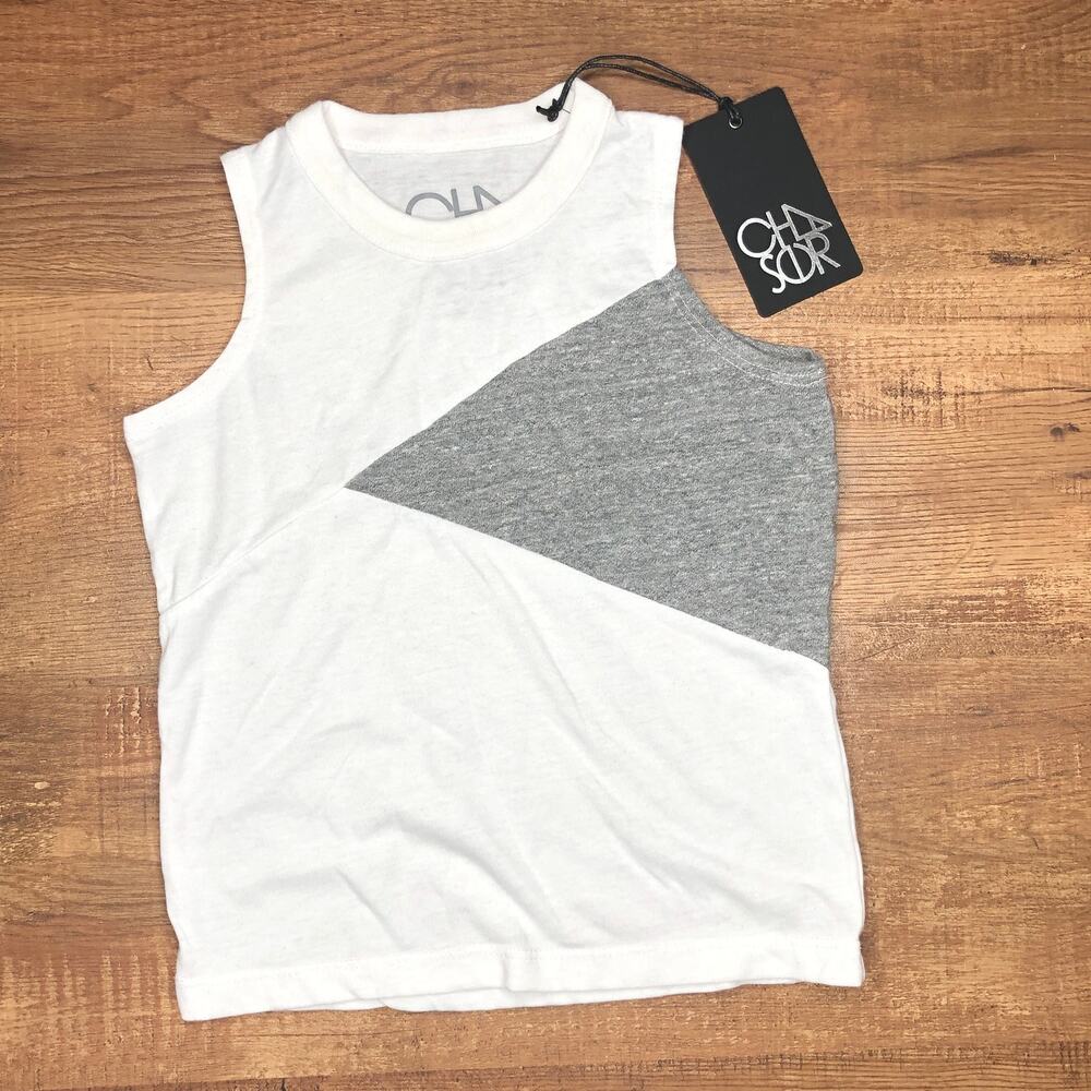 Chaser Tank Top Boys Size 6 White Gray Triangle NWT